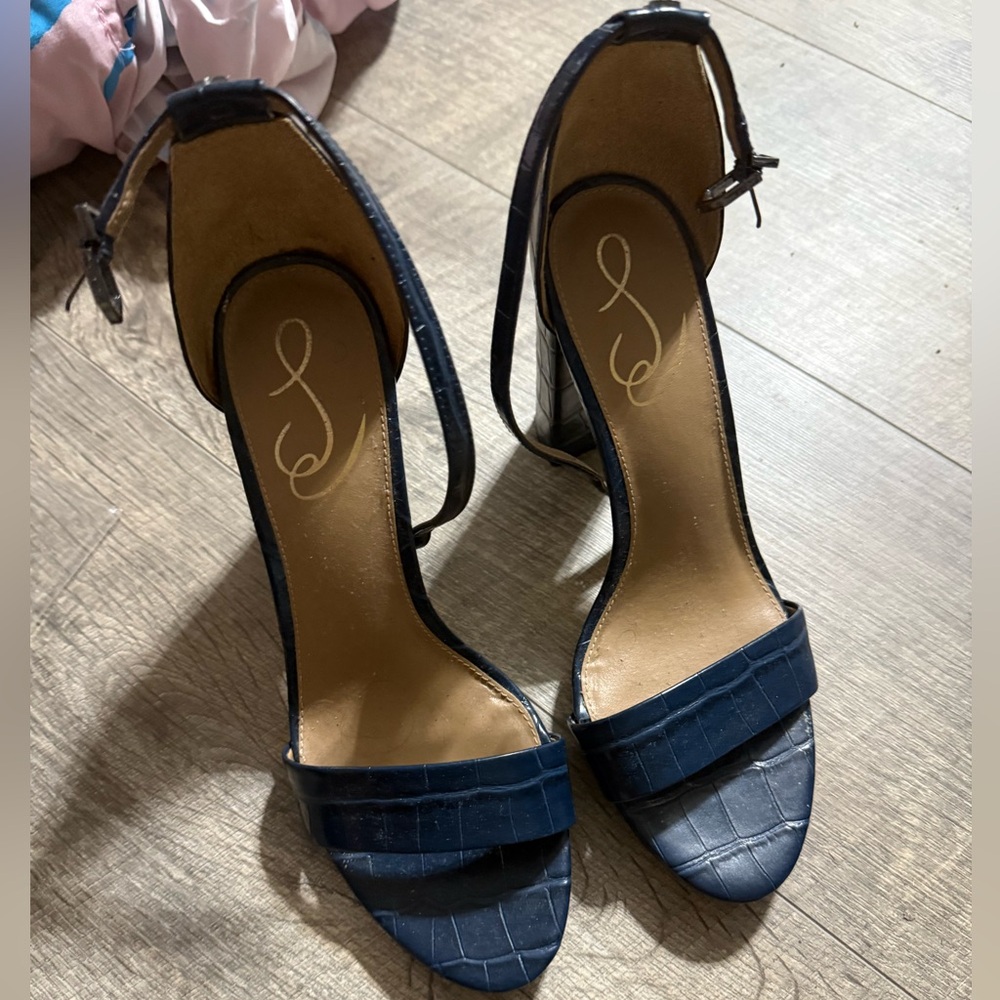 Sam Edelman Navy Croc-Embossed Heels